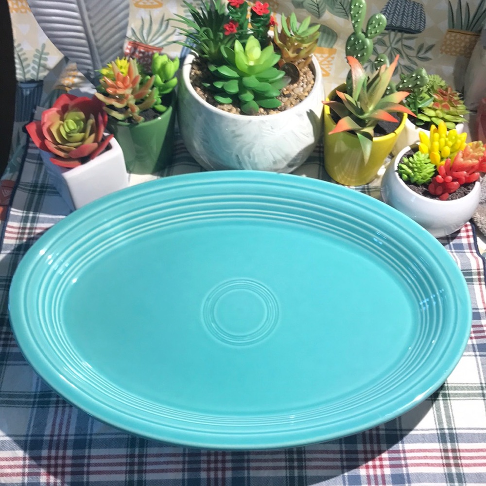 Home Laughlin USA Fiestaware Vintage Turquoise Platter Dish Large Oval Platter